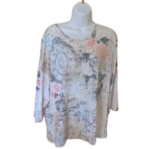 Long Sleeve Artsy Graphic Top Shirt Size XL NEW NWT